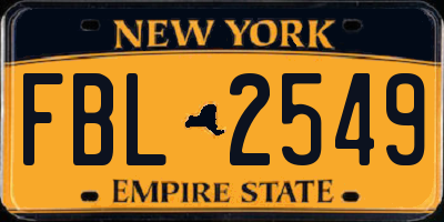 NY license plate FBL2549