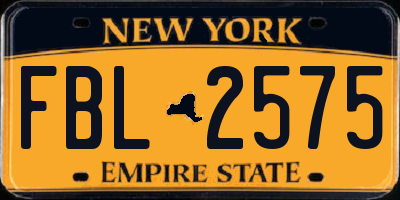 NY license plate FBL2575