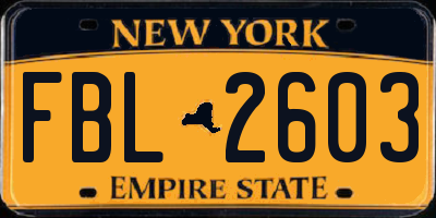 NY license plate FBL2603