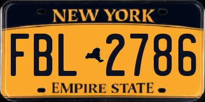 NY license plate FBL2786