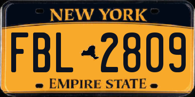 NY license plate FBL2809