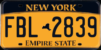 NY license plate FBL2839