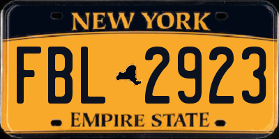 NY license plate FBL2923