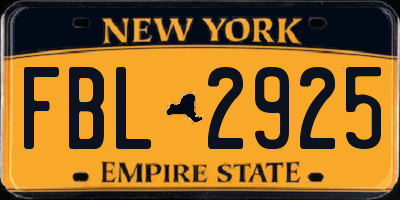 NY license plate FBL2925