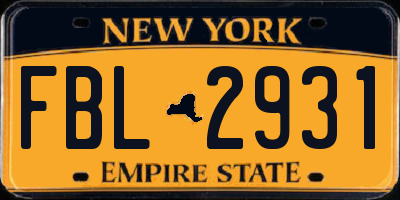 NY license plate FBL2931