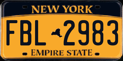 NY license plate FBL2983