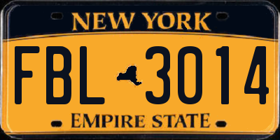 NY license plate FBL3014