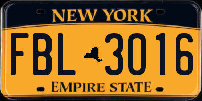 NY license plate FBL3016