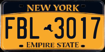 NY license plate FBL3017