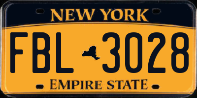 NY license plate FBL3028