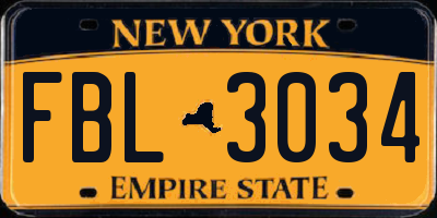 NY license plate FBL3034