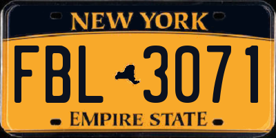 NY license plate FBL3071