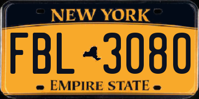 NY license plate FBL3080