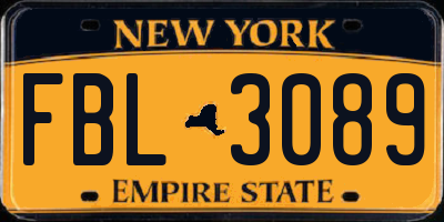 NY license plate FBL3089