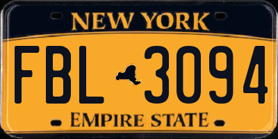 NY license plate FBL3094
