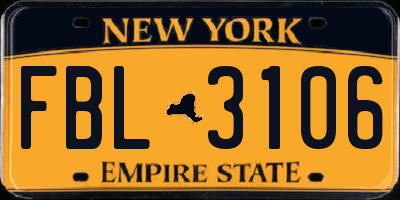 NY license plate FBL3106