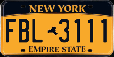 NY license plate FBL3111