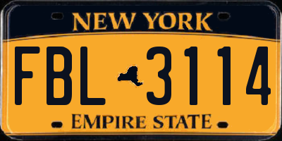 NY license plate FBL3114