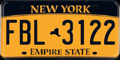 NY license plate FBL3122