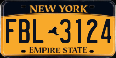 NY license plate FBL3124