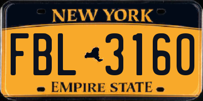 NY license plate FBL3160