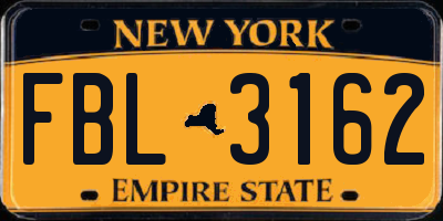 NY license plate FBL3162