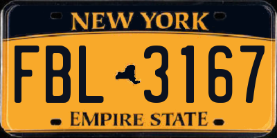 NY license plate FBL3167