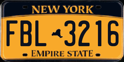 NY license plate FBL3216