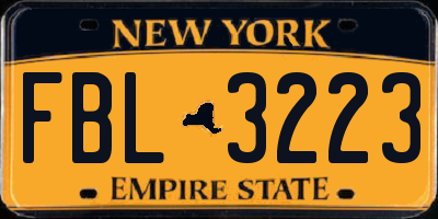 NY license plate FBL3223