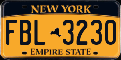 NY license plate FBL3230