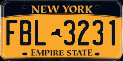 NY license plate FBL3231