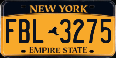 NY license plate FBL3275