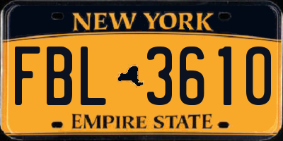 NY license plate FBL3610