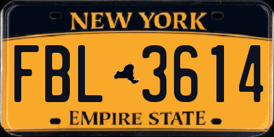 NY license plate FBL3614