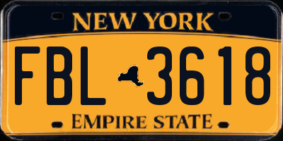 NY license plate FBL3618