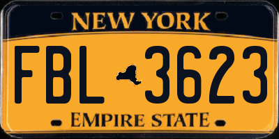 NY license plate FBL3623