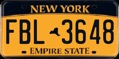 NY license plate FBL3648