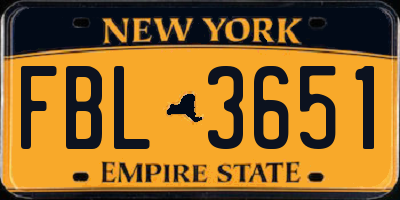 NY license plate FBL3651