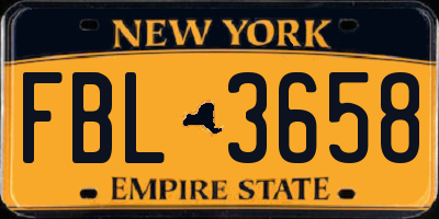NY license plate FBL3658
