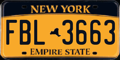 NY license plate FBL3663