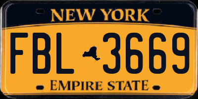 NY license plate FBL3669