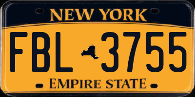 NY license plate FBL3755