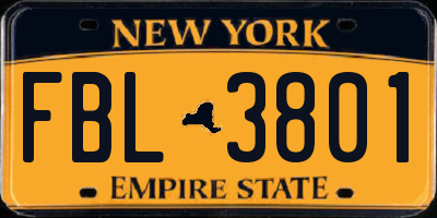 NY license plate FBL3801
