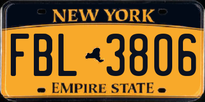 NY license plate FBL3806