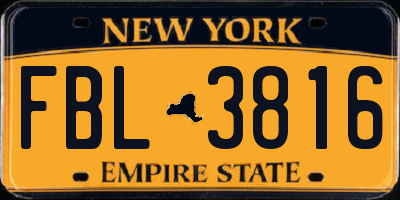 NY license plate FBL3816