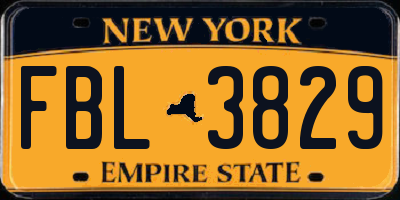 NY license plate FBL3829