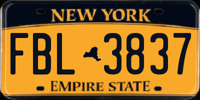 NY license plate FBL3837