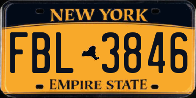 NY license plate FBL3846