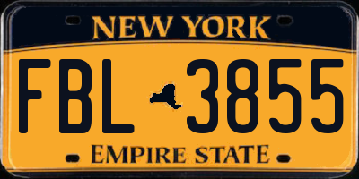 NY license plate FBL3855