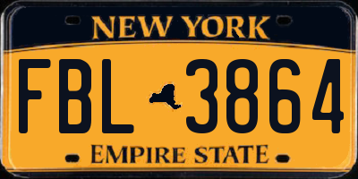 NY license plate FBL3864